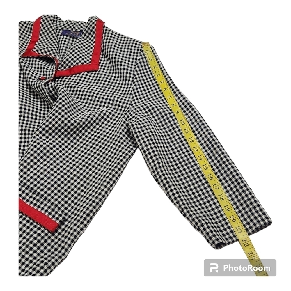 T.D.A black and white gingham button-down top/blouse with red trim and buttons. - Picture 5 of 10